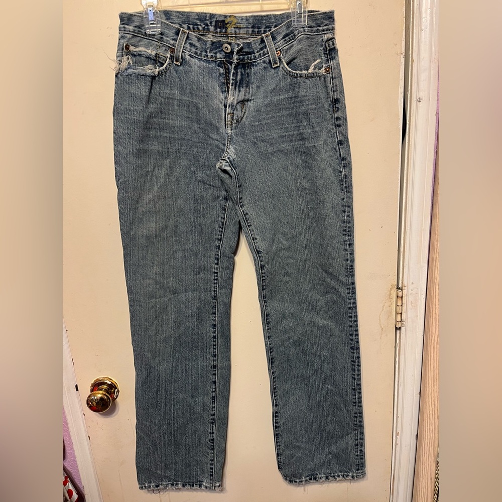 SEVEN 7 Jeans Straight Leg Fit 100% Cotton 100% Blue Heavy Stitching Sz 33x32